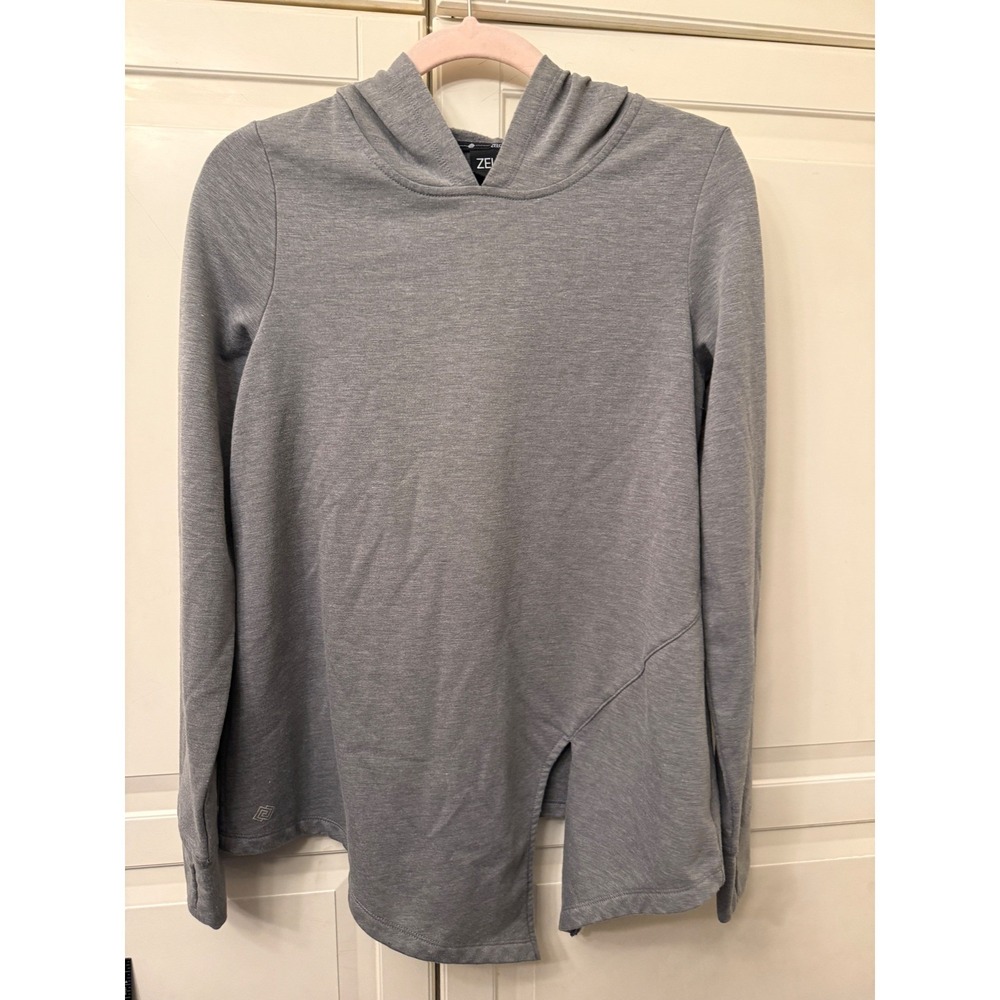 Zelos Womens Heather Gray Hooded Pullover Front Slit Split Hem Hoodie Size Small